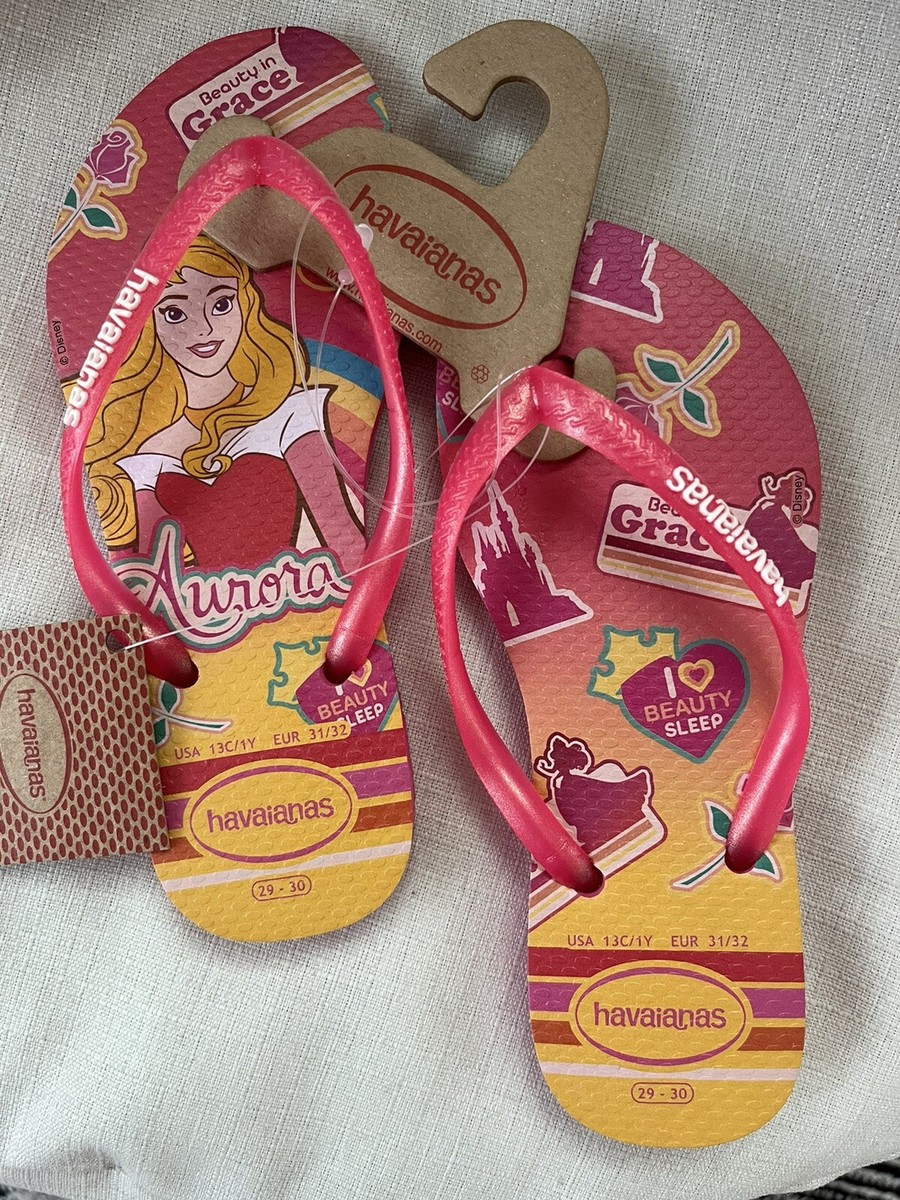 Havaianas Disney Aurora Sleeping Beauty Kids USA 13C/1Y 31/32 Thongs Flip  Flops