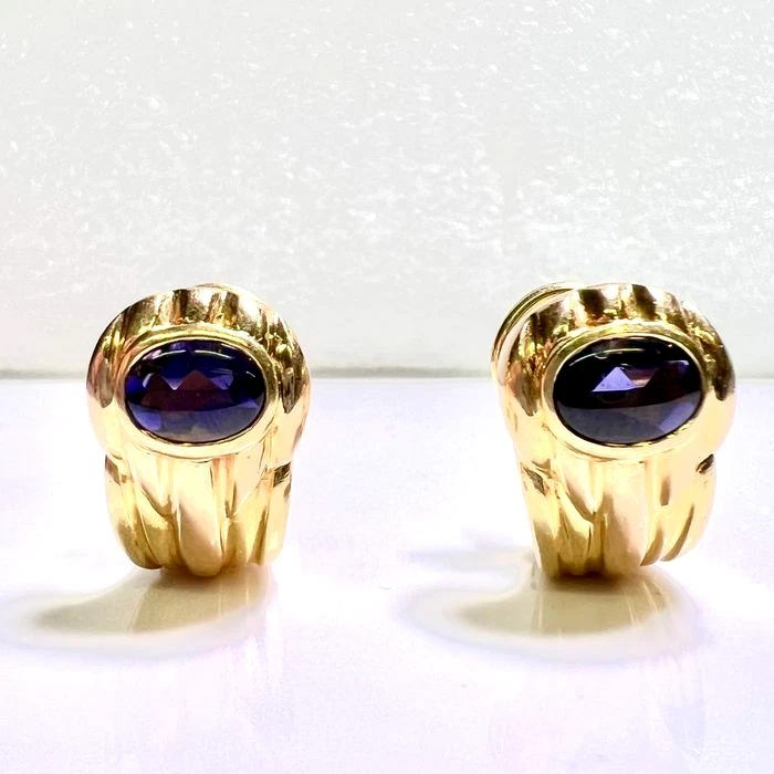 Ohrringe 750 Gelbgold 1.50 ct Tansanite 17,5 mm lang 11,4 mm breit 12g - Bild 3 von 4