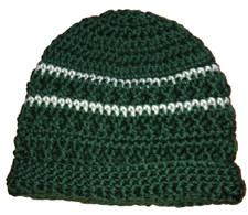 Winter BEANIE cross-over stitch HAT - NEW USA MADE - green white stripe
