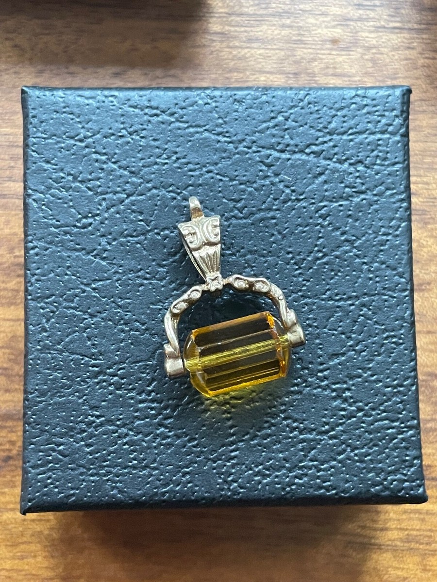 Antique Citrine and 9ct Gold Spinning Fob Pendant UK