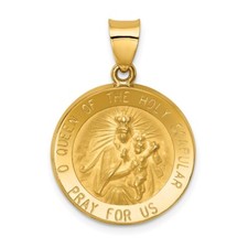 14K Yellow Gold Satin Queen Of Holy Scapular Reversible Medal Pendant XR1266