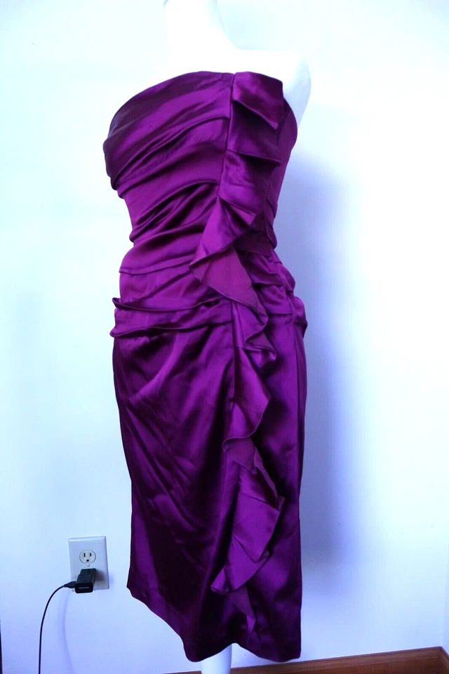 Suzi Chin For Maggy Boutique Magenta Strapless Ruffled Dress Women's Size 6 - Image 2 of 4