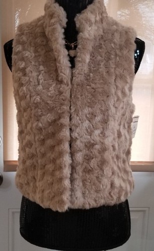 ELLE - WOMEN'S BEIGE SWIRL FAUX FUR VEST - SIZE SMALL NEW! - Picture 4 of 10