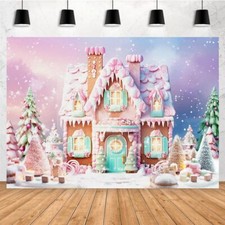 7x5ft Happy Christmas Day Candy House Backdrop Pink Mint Green Sweet Candy Co...