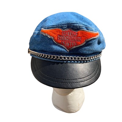 Vintage Harley Davidson Denim Biker Blues Cap Hat USA Motorcycle - Main Image