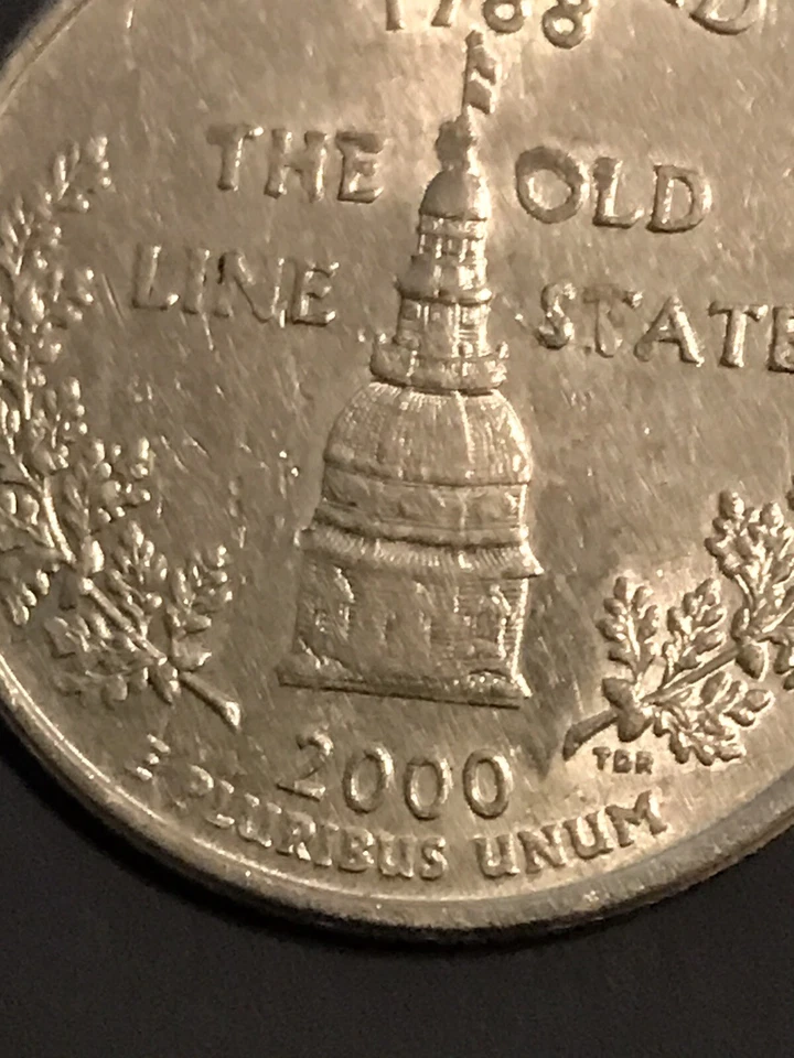 2000- D Maryland Statehood US Quarter *AU* Partial Collar Misaligned Doubled Die - Image 2 of 4