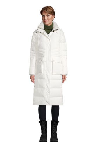 Lands' End Women's Expedition Winter Maxi Long Down Coat Hood White M New 519927