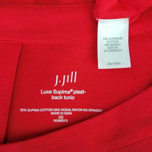 J. Jill Luxe Supima Plissee-Back Tunika Top Übergröße 2X rot 3/4 Arm Baumwolle - Bild 3 von 5