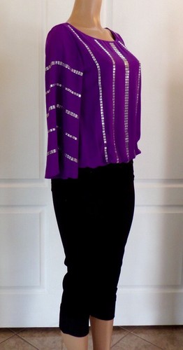 Top viola Alfani Paradise nuovo con etichetta taglia (4) orig $79 - Foto 4 di 5