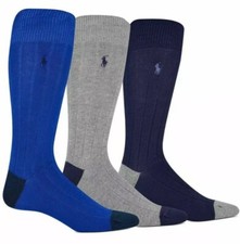 3 Polo RALPH LAUREN Mens SOFT TOUCH DRESS SOCKS Blue Navy Gray Shoe SZ 6 - 12.5