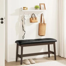 HOOBRO Dining Bench Bamboo Dining Room Bench with PU Leather Upholstered Seat