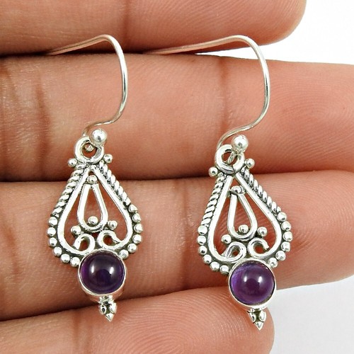 Gift For Her 925 Silver Natural Amethyst Drop Dangle Vintage Earrings D12 - Picture 5 of 8