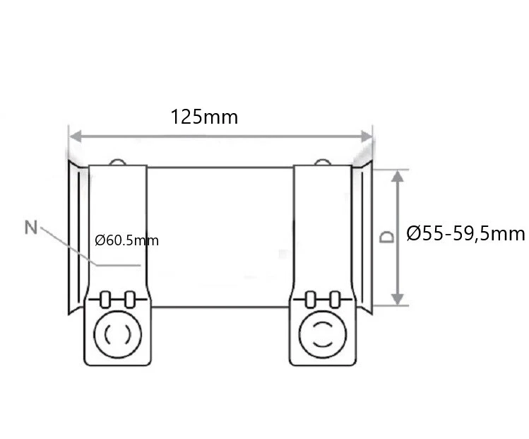 Exhaust Clamp 55mm -59.5 x 125mm Pipe Connector Connecting Pipe Double Clamp - Image 2 of 3