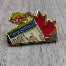 Calgary Herald 1988 World Winter Olympics Tack Pin Lapel Hat Vest Enamel Pin