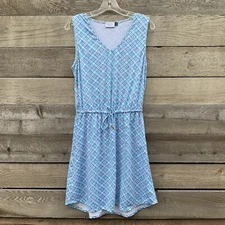 Cabana Life Dress Womens M Geometric Print UPF 50 Sun Resort Coastal Preppy Blue