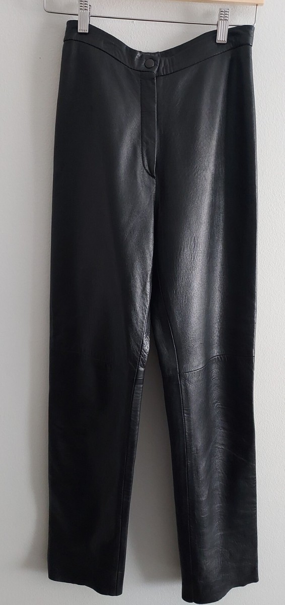 【COLOR iN ID】leather banding slacks IRKA By SSG Black Soft Leather High Waist Straight Leg Lined