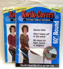 Kwik Covers 60" Round Fitted Table Disposable Reusable Covers Set of 2 White NOS