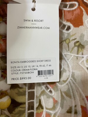 BNWT Zimmermann Bonita Embroidered Short Dress ( Size 3) RRP $ 995 | eBay Australia BNWT Zimmermann Bonita Embroidered Short Dress ( Size 3) RRP $ 995 | eBay Australia