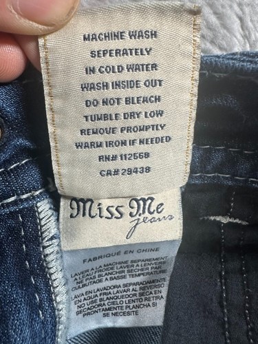 Pantalones de mezclilla Miss Me para mujer 28 Bootcut pierna ancha tiro bajo adornados lentejuelas Y2K - Imagen 15 de 16