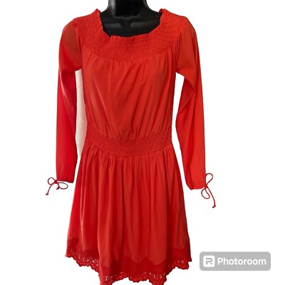 Abercrombie & Fitch off shoulders Orange Smoky Lace Hem Dress size XS | eBay