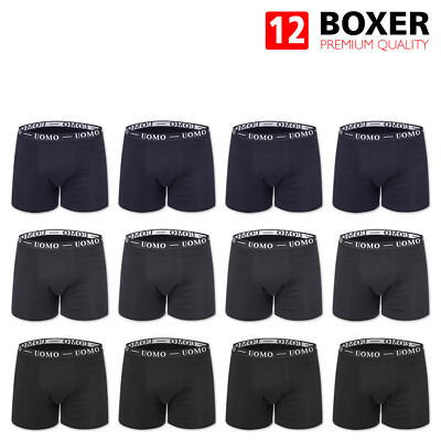 12-teiliges Herren Boxershorts Set Unterhose Baumwolle Stretch Unterwäsche Schwarz Grau Blau VEQUE