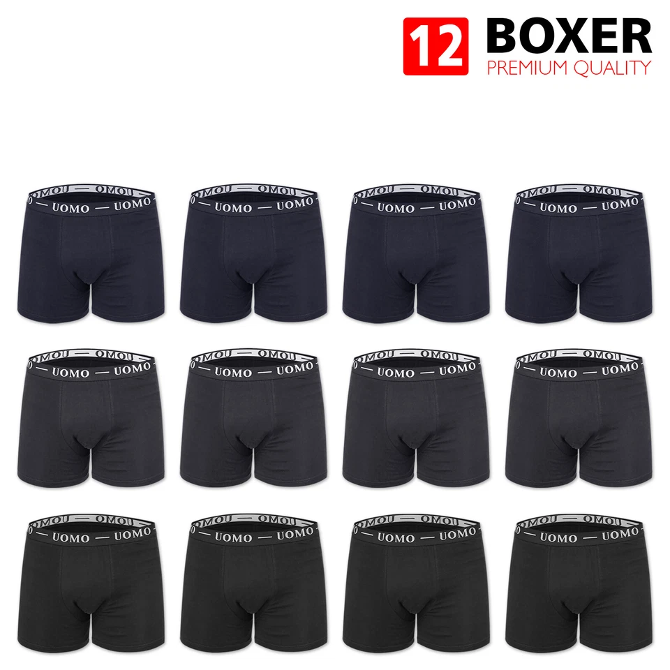 Set 12 Pezzi Boxer Uomo Mutande Cotone Elastico Intimo Nero Grigio Blu VEQUE