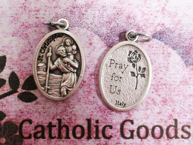 Saint St Christopher + Pray for Us - Ox Die Cast Silver Tone Italian 1" Medal NE9838 Saint St Christopher + Pray for Us - Ox Die Cast Silver Tone Italian 1" Medal NE9838