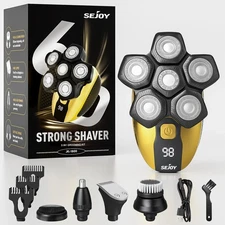 SEJOY 6-IN-1 Electric Head Shaver for Bald Men Wet Dry Beard Hair Skull Trimmer