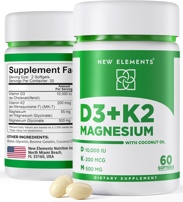 Vitamin D3 K2 10,000 IU with Magnesium Glycinate 500Mg - Bone Health, Immune Sup