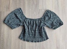 Miss Selfridge Bardot Off Shoulder Floral Top Puff Sleeve Shirred UK 14 Boho