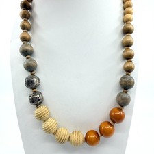 Vintage Y2K Boho Chunky Wood Acrylic Statement Necklace Brown Earthy Beaded