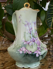 LIMOGES ANTIQUES HAND PAINTED VIOLETS CHOCOLATE   COFFEE POT