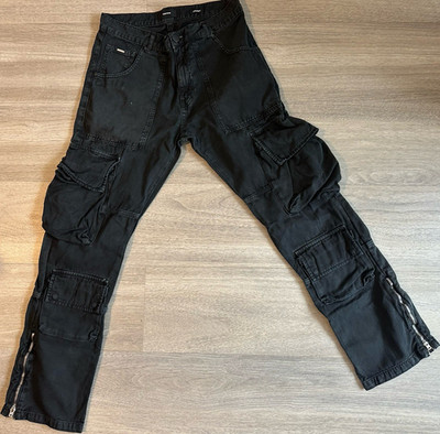 EIGHTYFIVE Herren Cargo Hose Schwarz M Straight Baumwolle Taschen Reißverschluss