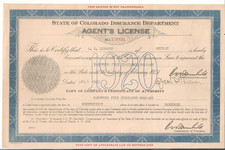 #A1171 burmistrz A. I. Lindsey z Aguilar, Kolorado 1920 cali Dział. Licencja agenta