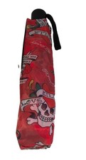 ED HARDY COMPACT UMBRELLA SKULLS HEARTS    Love Kills Slowly Auto Open RED NWT