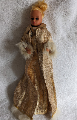 Vintage Premier Togs Gold Metallic Dress & Coat Fur Trim Hong Kong  with doll