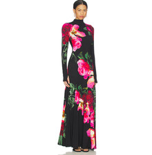 Alice + Olivia AUGUSTA Black Pink Rose Empress Bloom Maxi Dress Turtleneck Sz 2
