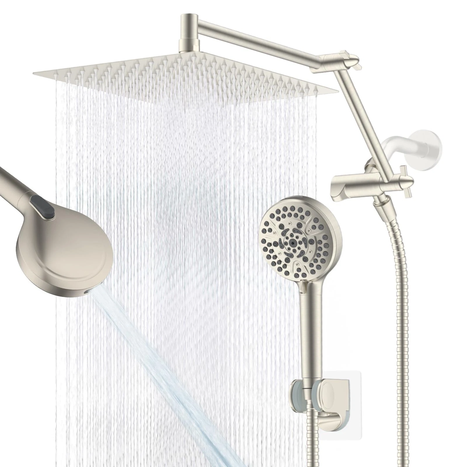 12” All Metal Rain Shower Head, High Pressure Rainfall Shower Head with Handh...