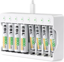 Paquete de 8 pilas AA AAA recargables con cargador de batería 2800mAh (4 Pack)