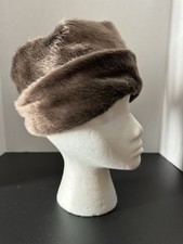 Faux Fur Pill Box Women  s Hat USA Union Made Vintage 22 In Brown