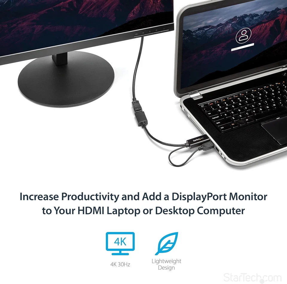 .Com Adattatore / Convertitore Hdmi a Dp Alimentato via Usb - Ultra Hd 4K, Nero - Immagine 3 di 4