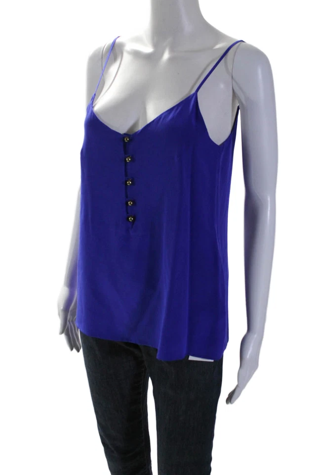 Yumi Kim Womens Silk Button Accented V Neck Spaghetti Strapped Top Blue Size S - Image 2 of 4