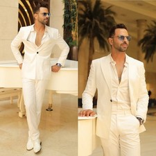Men Suits Single Breasted Regular Fit Groom Tuxedos Peak Lapel Business Best Man