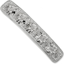 Solid Silver-Tone Flower Hair Barrette 3.63" Width 19Mm
