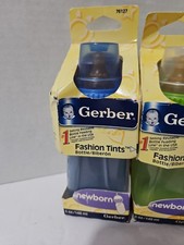 Vintage Gerber Fashion Tints Baby Bottles 5oz Newborn Blue Green Rubber Nipples