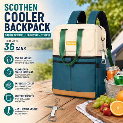 Scothen 36 Can Cooler Backpack Leakproof Insulated Double Decker Bottle Opener