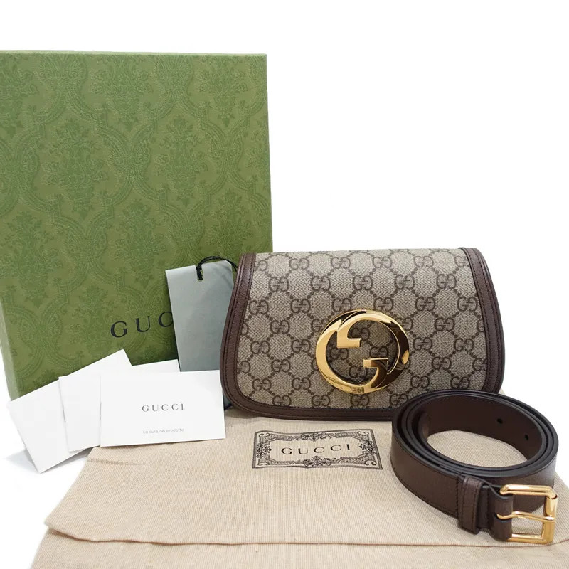 Gucci Blondie Belt Bag Body Bag GG Supreme Canvas Leather Brown thumbnail 10