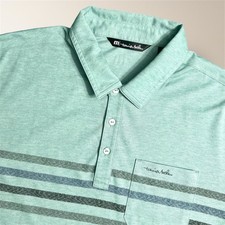 Travis Mathew L Green Pima Cotton Blend Golf Polo Striped Stretch Pocket Preppy