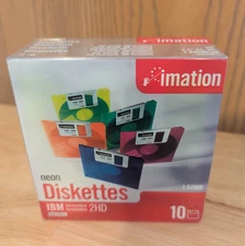 Imation Neon Diskettes 10 pack 2HD 1.44MB New Sealed IBM Formatted
