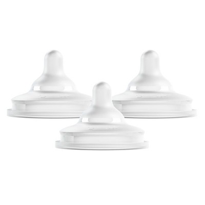 Boon Nursh Curve Silicone Baby Bottle Nipples - Food-Grade 3 Count, Clear 
